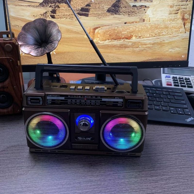 Nejlepší příjem tranzistorového dobíjecího bateriového ladění barevných světel přenosného rádia AM FM s Bluetooth_voghion.com