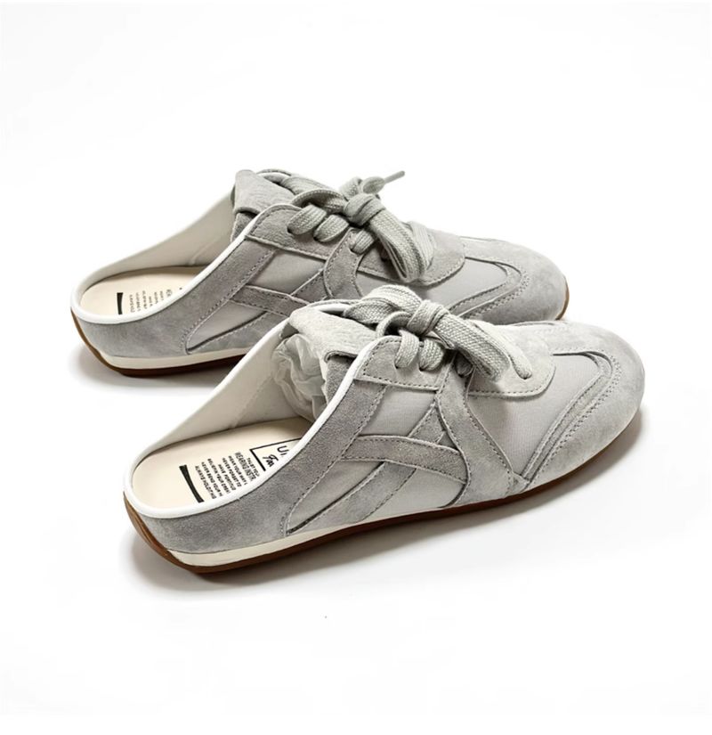 Trainingspantoffeln im koreanischen Stil für Damen, flache Halbschuhe aus weichem Leder mit Farbblockdesign und geschlossener Zehenpartie für den Sommer im Freien,_voghion.com
