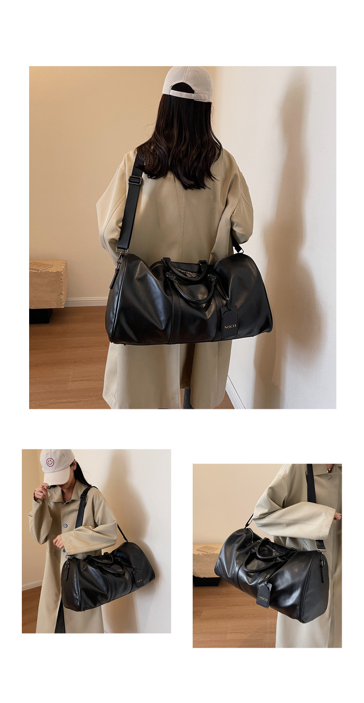 Neue Reisetasche für Herren aus PU-Leder, zylinderförmige, wasserdichte Handtasche, große Kapazität, Flugzeuggepäcktasche, Sport-Fitnesstasche_voghion.com