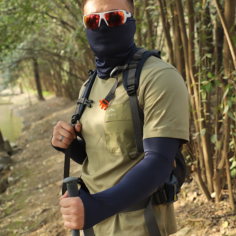 Men's Solid Color Sun Protection Set - UPF 50+ Cooling Face Mask With Neck Cover & Long Arm Sleeves_voghion.com
