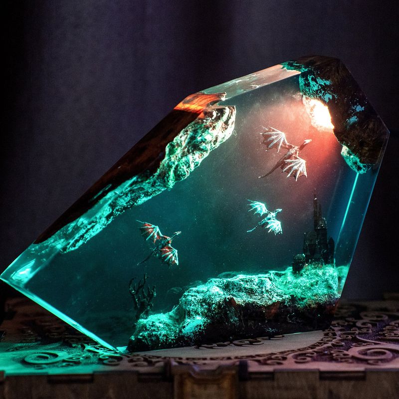 Fire And Ice Lamp Resin 3D Dragon Night Light Lighting Home Gift For Him_voghion.com
