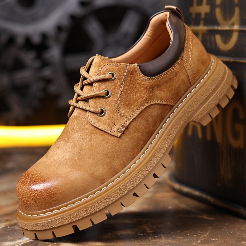 2024 New Work Pigskin Breathable Casual Round Toe Comfortable Versatile Rubber Men's Shoes Thick Sole_voghion.com