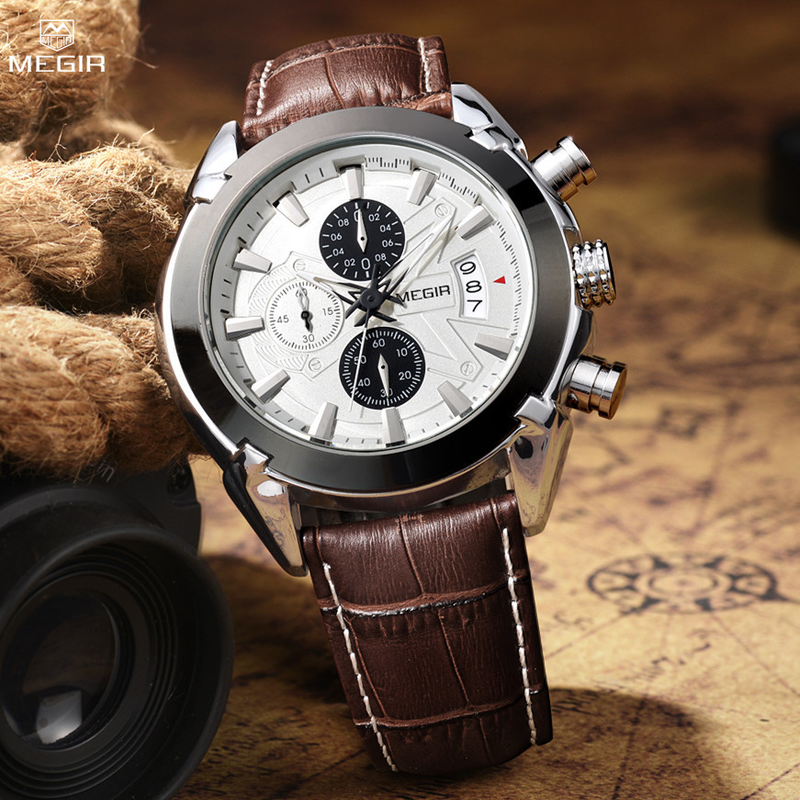 Men Watches Original Leather Quartz Wristwatch Military Chronograph Big Dial Sports Clock_voghion.com