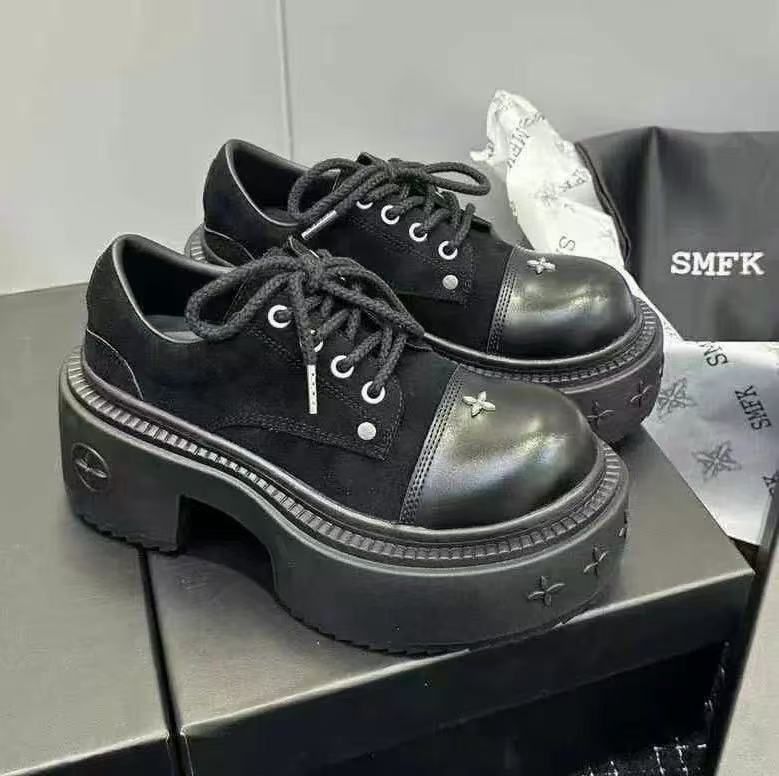 26ss Flower Cross S Derby New Wild Low-top Lace-up Casual Color-blocking Versatile Height-increasing Black And White Bi_voghion.com