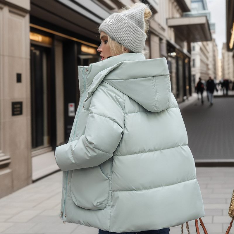 Damen-College-Stil, einfache koreanische Version, mit Kapuze, Stehkragen, wattierte Jacke, Nische, verdickte, wattierte Jacke_voghion.com