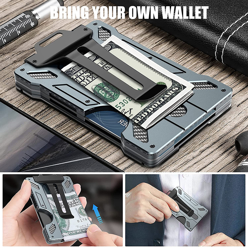 Porta-cartões para exterior prático tático de alumínio fashion mini carteira mágica inteligente_voghion.com