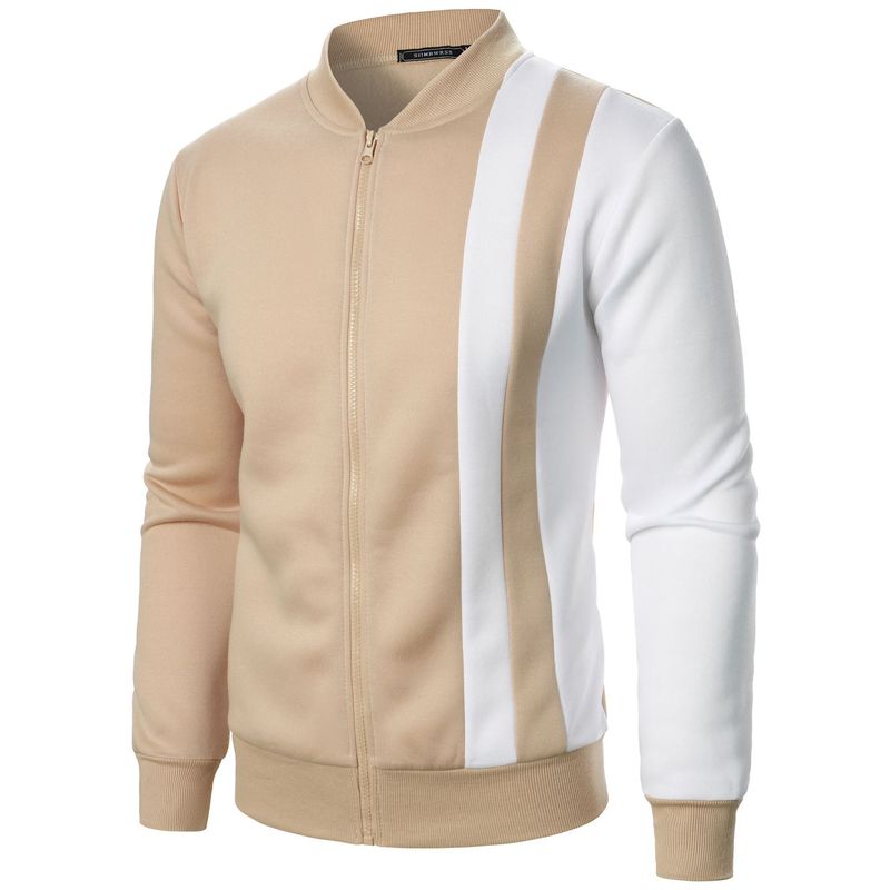 Nuova felpa cardigan casual da uomo con cerniera e colletto rialzato color block_voghion.com