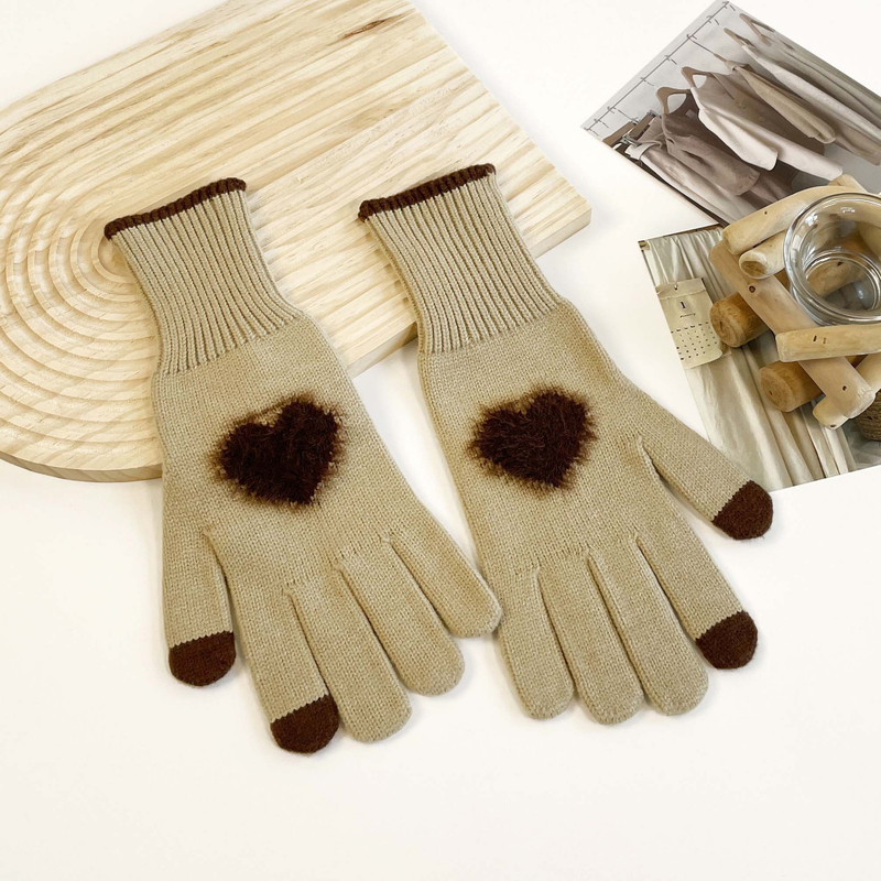 Teléfono de invierno para mujer, de color sólido, abierto, con pantalla táctil, tejido de lana gruesa, cálido, moderno, edición coreana_voghion.com