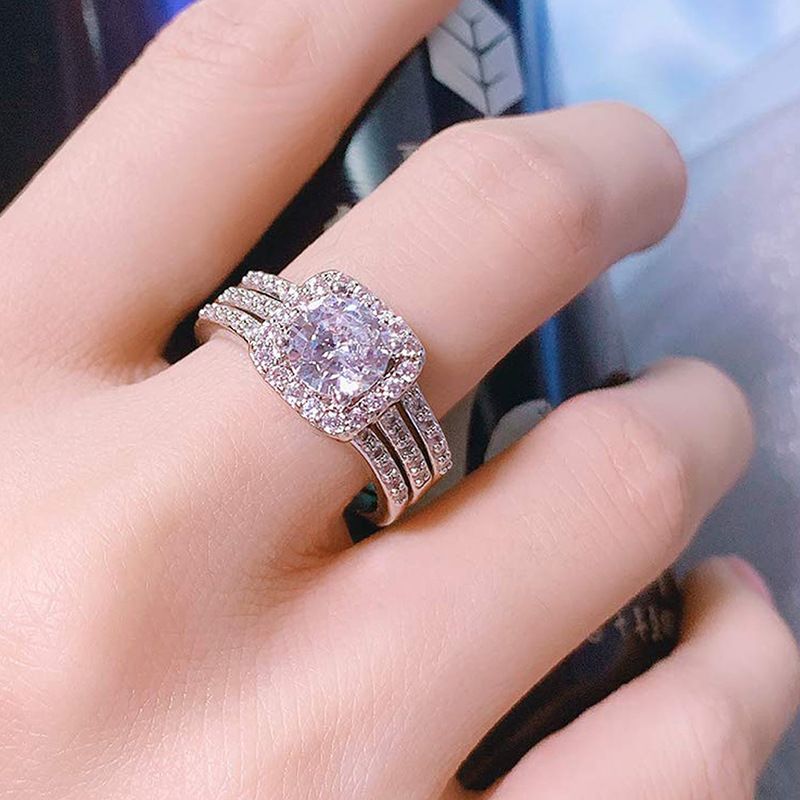 Women's Jewelry Cubic Zirconia Stackable Ring Set - Elegant Geometric Design Trio For Daily Wear & Special Occasions Three Piece Set_voghion.com