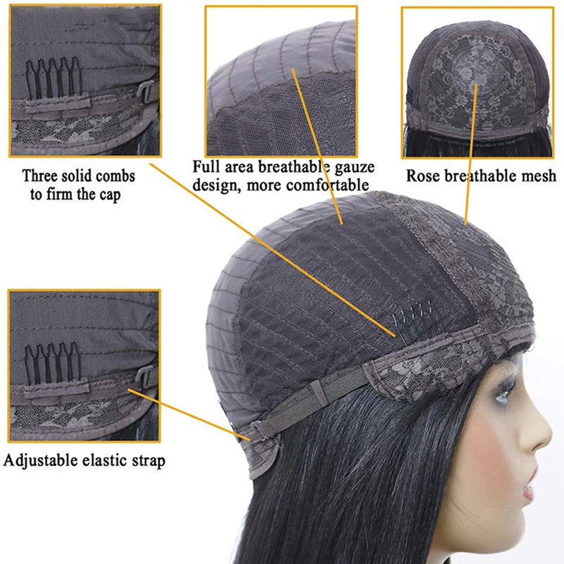 kuum müük Brasiilia lühikesed sirged parukad Inimese juuksed koos tukkidega Remy Full hine Made for Women, pitsivaba liimita Bob parukas_voghion.com