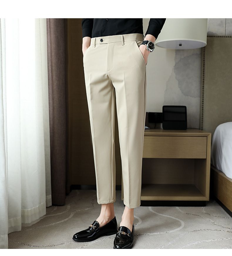 Goede dingen raden lente nieuwe heren casual broeken eenvoudige effen kleur slanke negen-punts broek jeugd getijden mode broeken_voghion.com