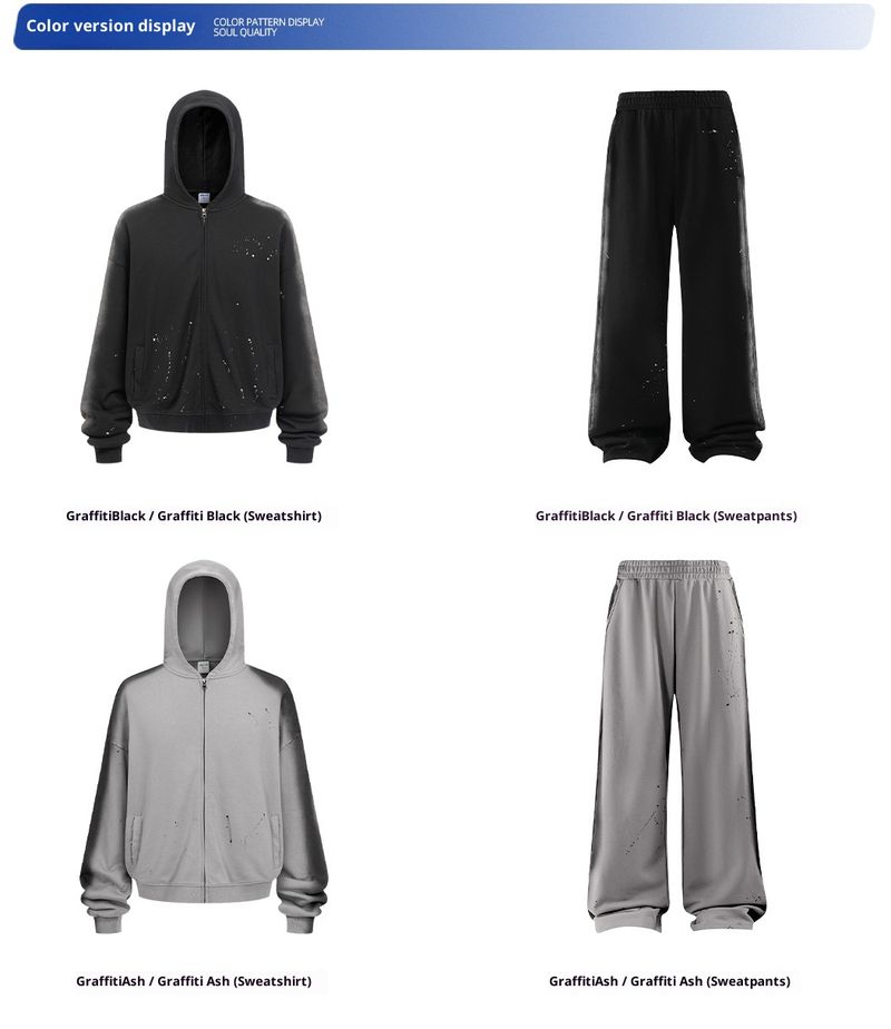 ARTIE Men's Clothing|2025 Autumn Winter New Set Personality Spray Paint Graffiti Washed Vintage Zipper Sweatshirt And_voghion.com