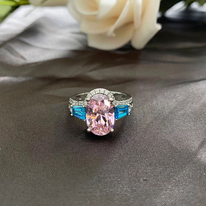 Cao Shi Neue Platin-Beschichtung Mode Damen Licht Luxus Nischen Stil Bunte Edelstein Ei-förmigen Zirkon Ring Für Frauen_voghion.com