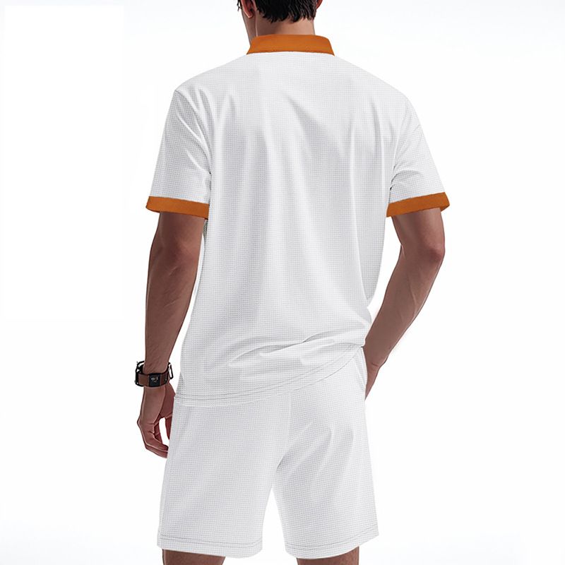 Cross-border Independent Station American Summer Casual Men's Tether Loose Henry Western Denim Waffle Short Sleeve Suit_voghion.com