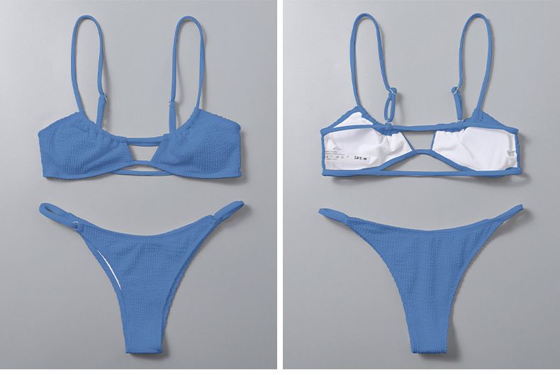 Women's Two-Piece Swimsuit Solid Color Strap Sexy Thong Bikini Swimwear_voghion.com