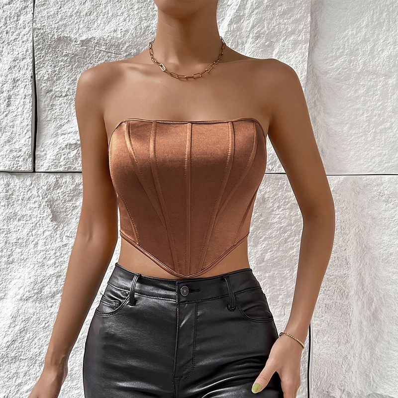 Top a corsetto slim fit con design a spina di pesce bianco per donna, senza maniche, stile street Y2K, canotta interna, top corto sexy alla moda_voghion.com