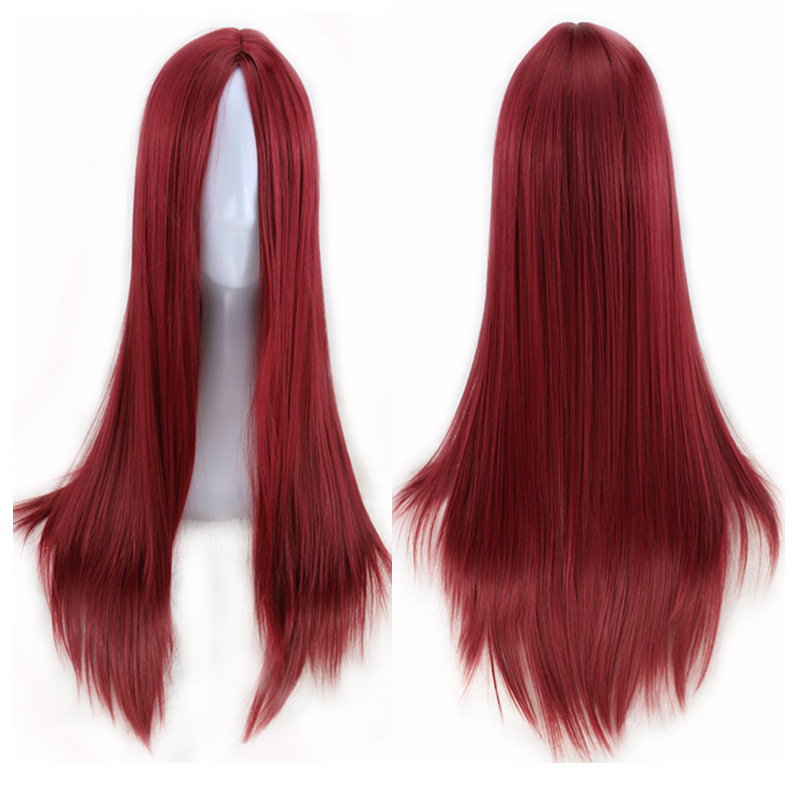 Wig with Split Bangs, Long Straight Hair Curtain, Facial Contouring, European and American Synthetic Fiber Mechanism Wig_voghion.com