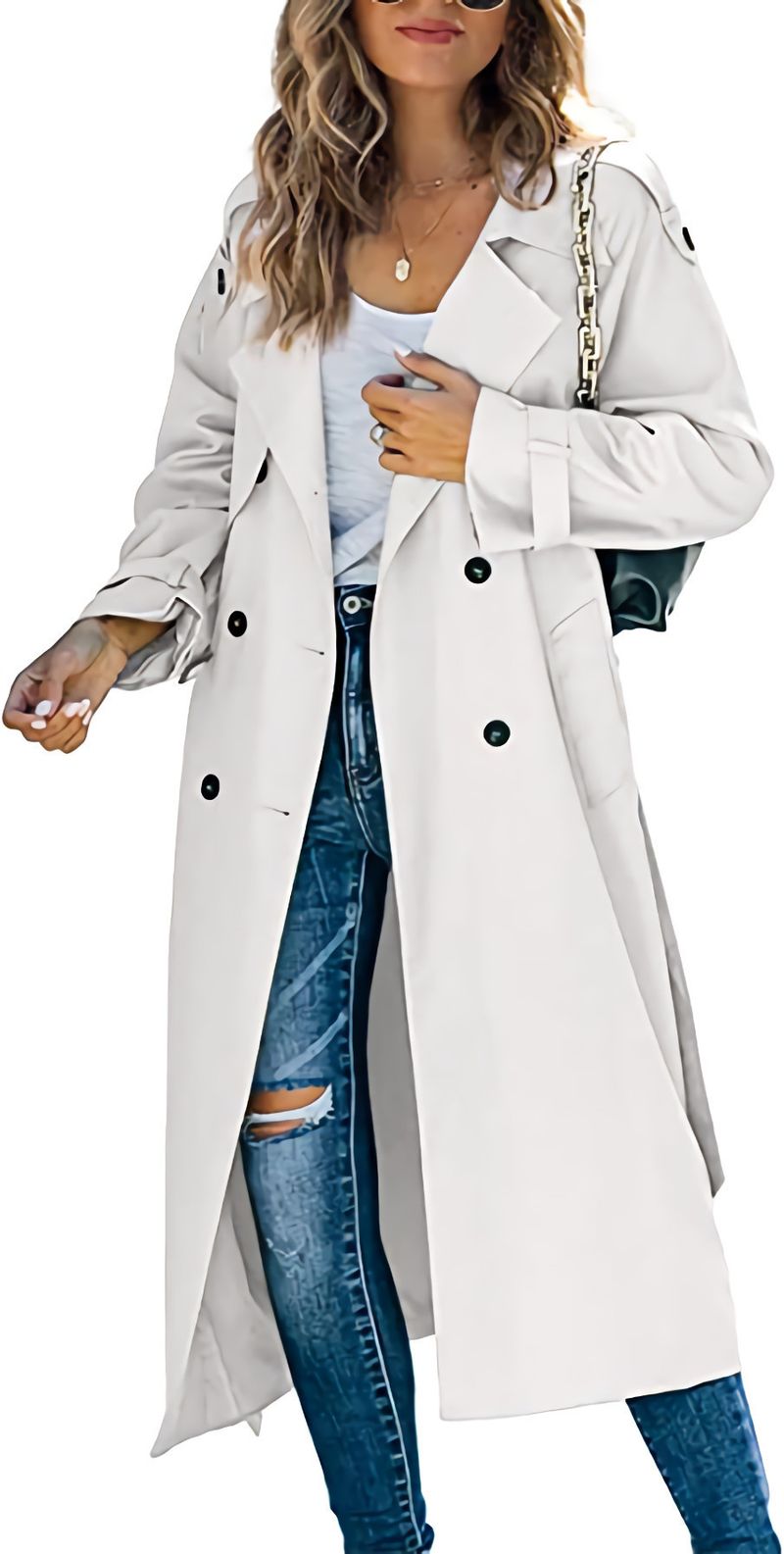 Women's windbreaker long elastic belt casual solid color windbreaker coat in autumn and winter_voghion.com