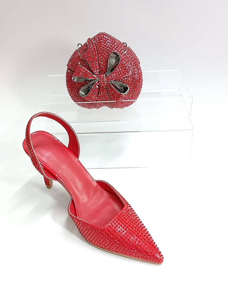 Women's High Heeled Sandals With Stilettos And Pointed Toes, Crystal Glass Flower High Heeled Sandals, Red Bridal Party Bag_voghion.com