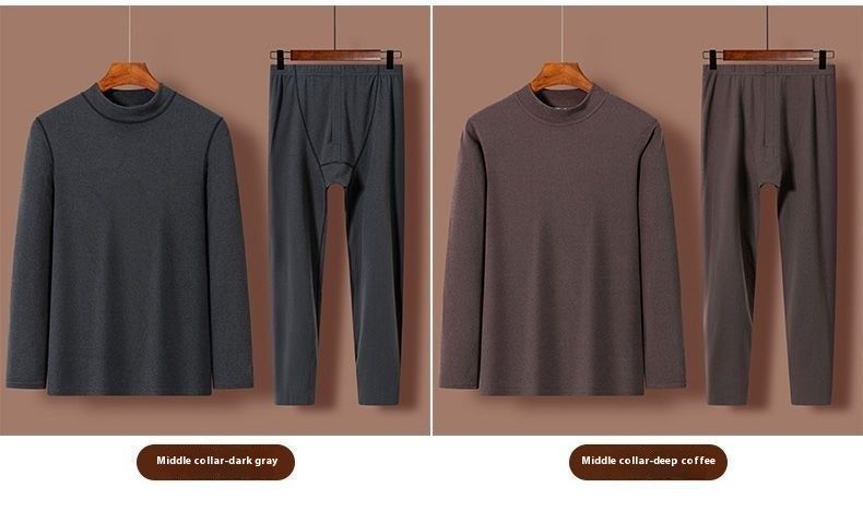 Conjunto de ropa interior térmica De Rong para hombre nuevo 2024, ropa resistente al calor de cuello medio, pantalones cortos de otoño con terciopelo antibacteriano_voghion.com