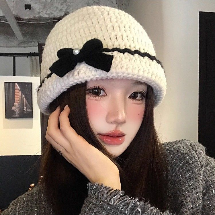 Bonnet tricoté à nœud tissé à la main pour femme, bonnet chaud et imperméable pour l'automne et l'hiver, mettant en valeur le visage, bonnet en laine d'inspiration japonaise_voghion.com