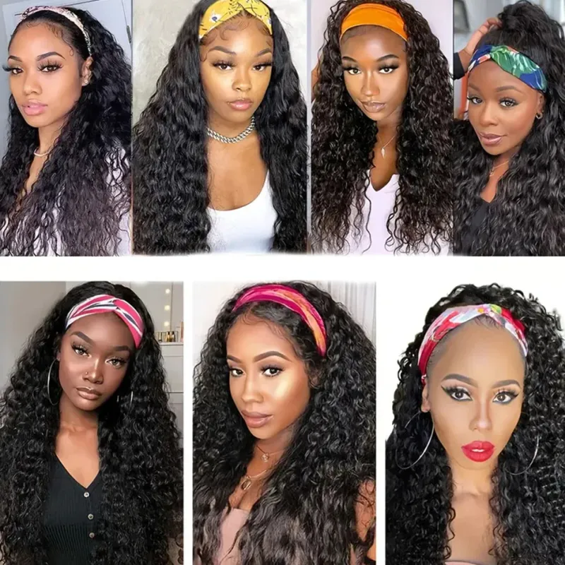 Headband Νερού Κύματος Ανθρώπινης Τρίχας Περούκα 180% Πυκνότητα Μηχανοποίητες Βραζιλιάνικες Περούκες Remy για Γυναίκες_voghion.com
