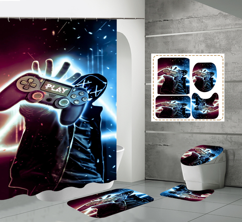 High definition digital printing hot game handle waterproof polyester bathroom shower curtain set_voghion.com
