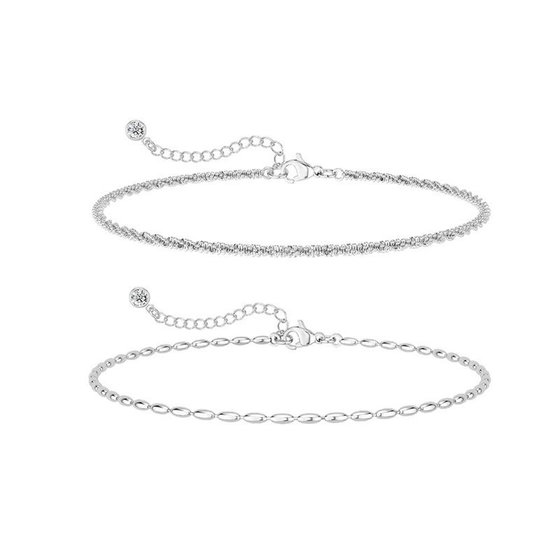 Schmuck Mode silber oval bean kette raupe korn kette doppel schicht neutral armband_voghion.com