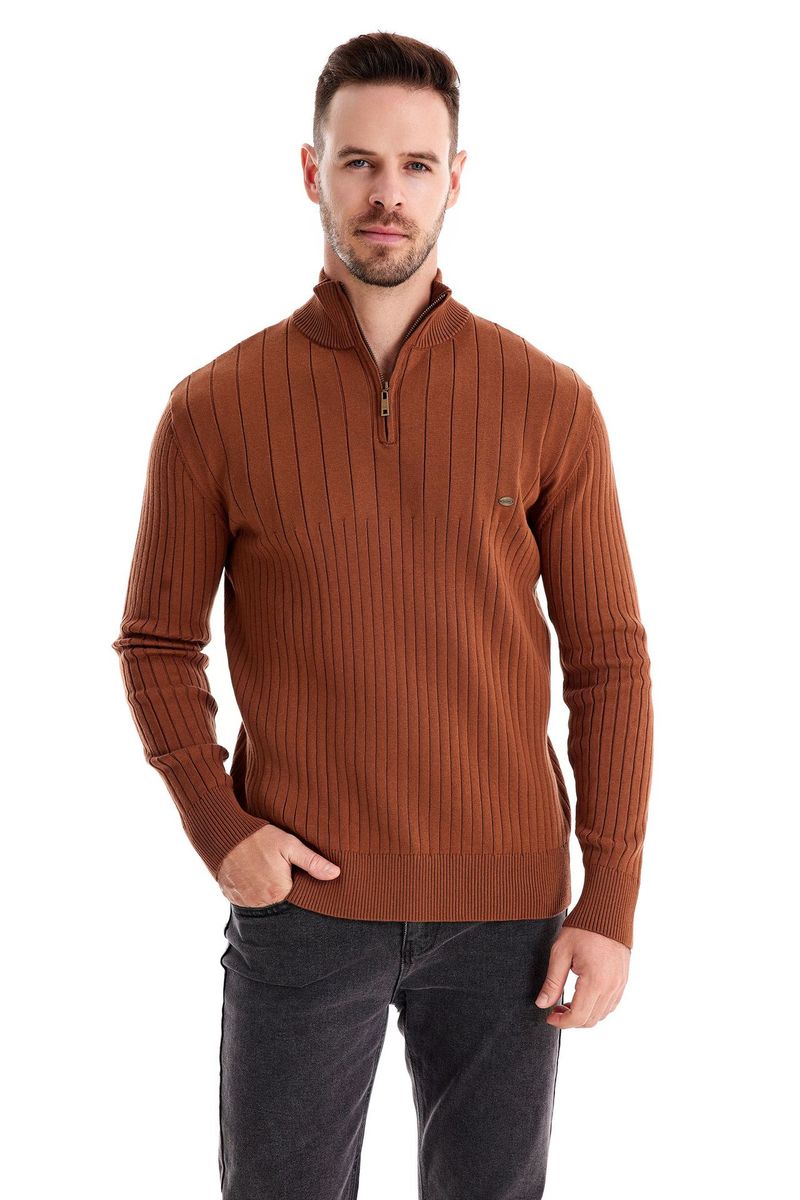 Stand-up Kraang Kotteng Casual Hallefverschluss Einfarweg Pullover héichwäerteg Männer gestrickt Pullover_voghion.com