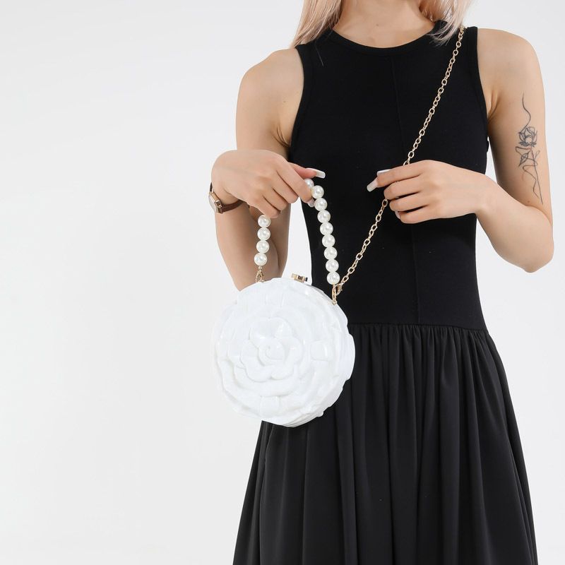 Abend-Clutch mit Blume, runde Scheibe, trendige Mode, einzelne Schulter, Umhängetasche, neue Nischen-Design-Tasche für Frauen_voghion.com