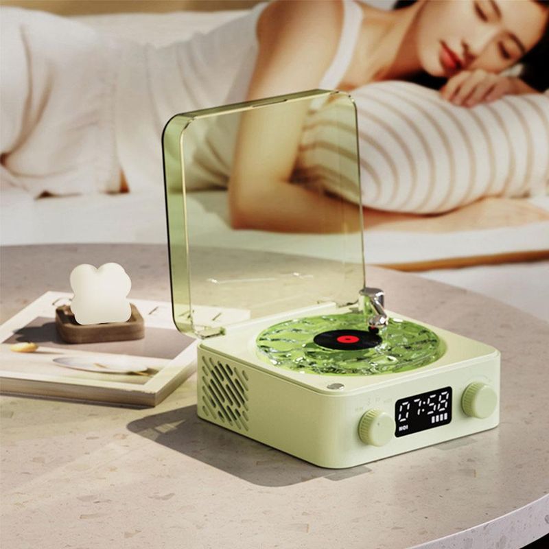 Wireless The Waves Vinyl Player Mini Portable Retro Sleep Aid Speakers Adjustable RGB Lights For Bedroom Office_voghion.com