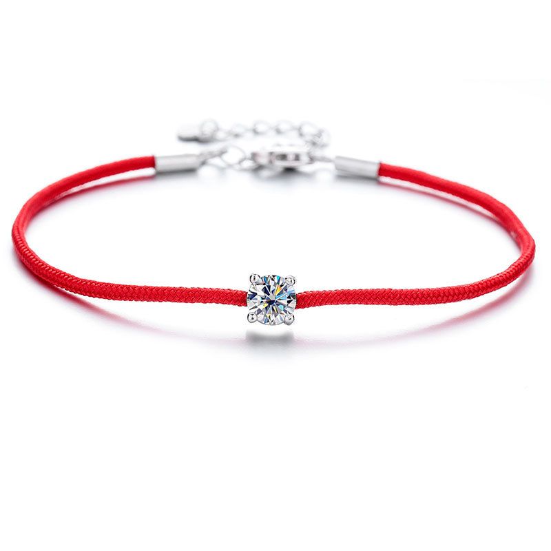 Bracciale in argento sterling con moissanite S e corda rossa da 50 punti, anno zodiacale, in saldo, certificato GRA_voghion.com