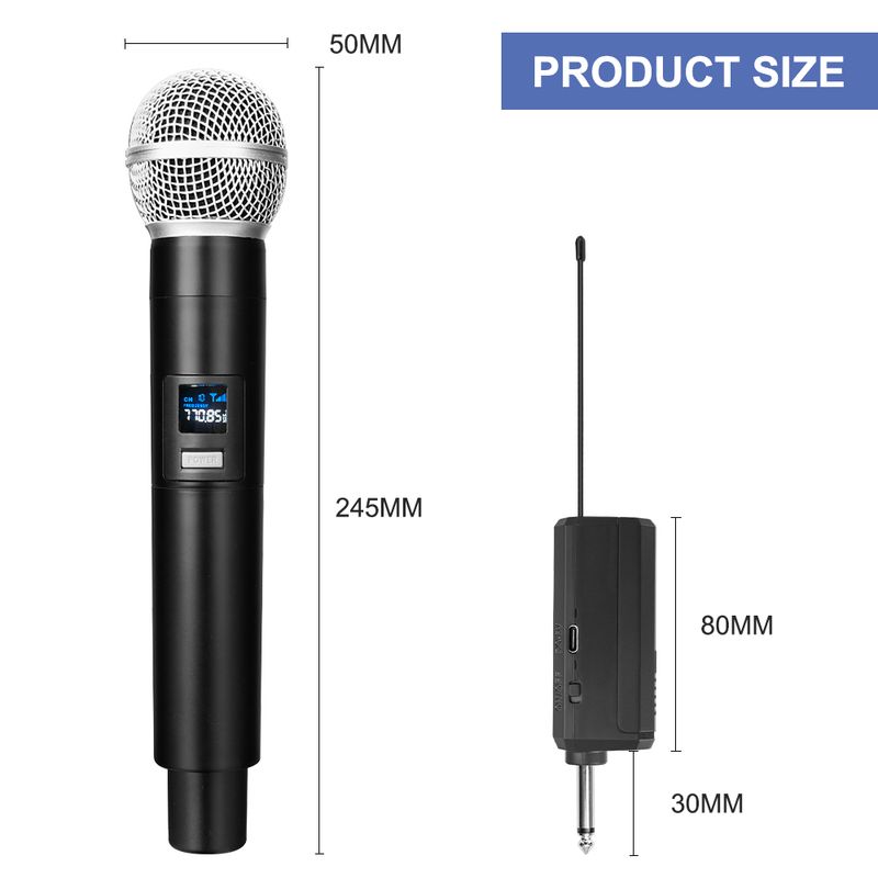 Drahtloses Mikrofon 1200 mAh UHF Professionelles dynamisches Handmikrofon Karaoke-Mikrofon mit Empfänger für Verstärker-PA-System_voghion.com