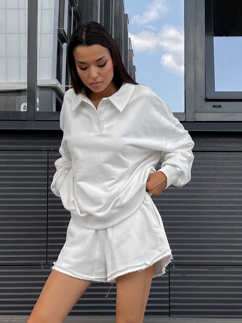 "Oversized Crewneck Sweatshirt & Elastic Waist Shorts Set - Breathable Poly-Spandex, Unisex Streetwear (3 Colors)"_voghion.com