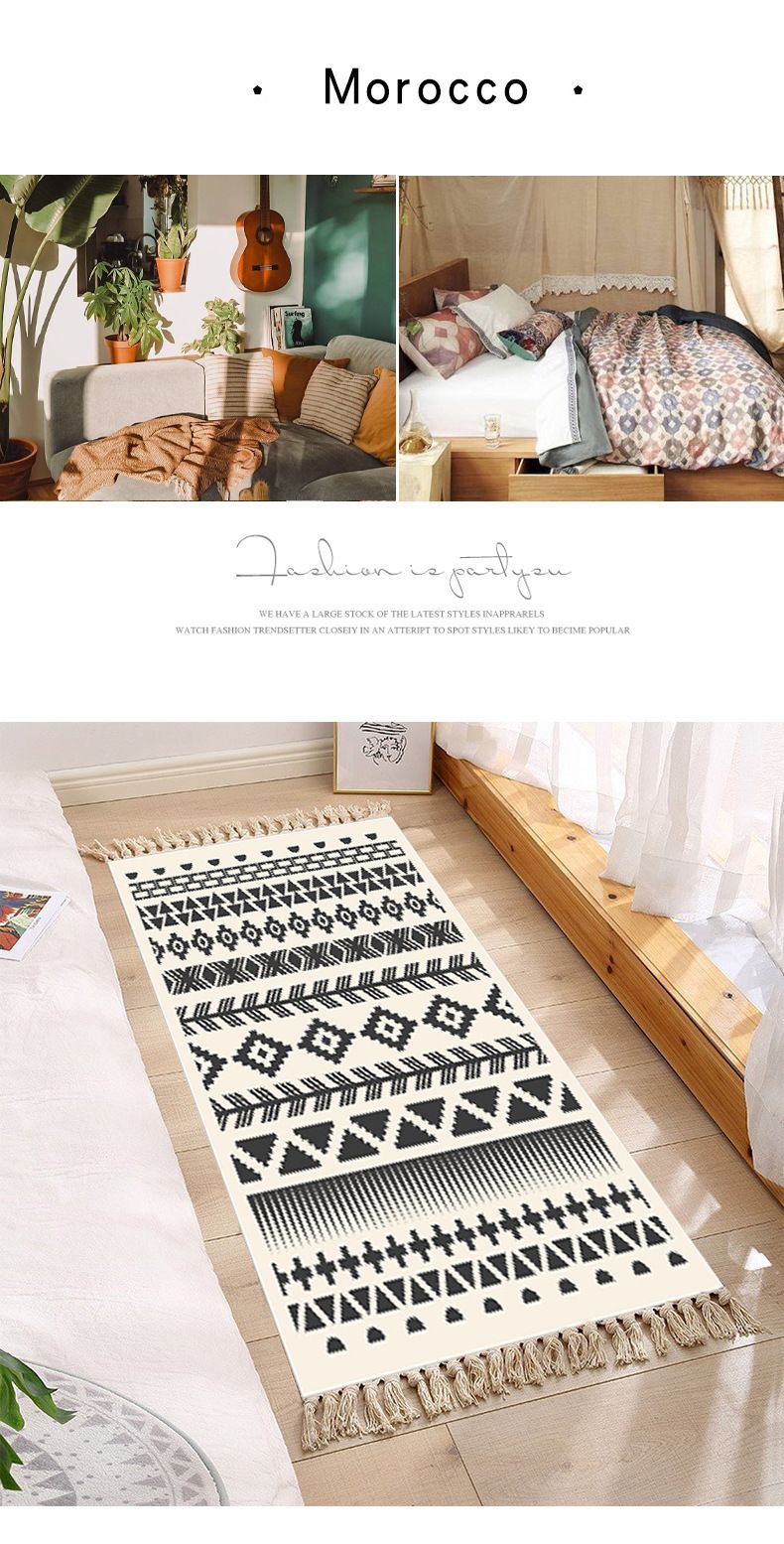 Home Textile Moroccan Corrugated Polyester Cotton Handmade Tassel Woven Carpet Plain Simple Spring And Summer Outdoor Picnic Camping Blanket_voghion.com