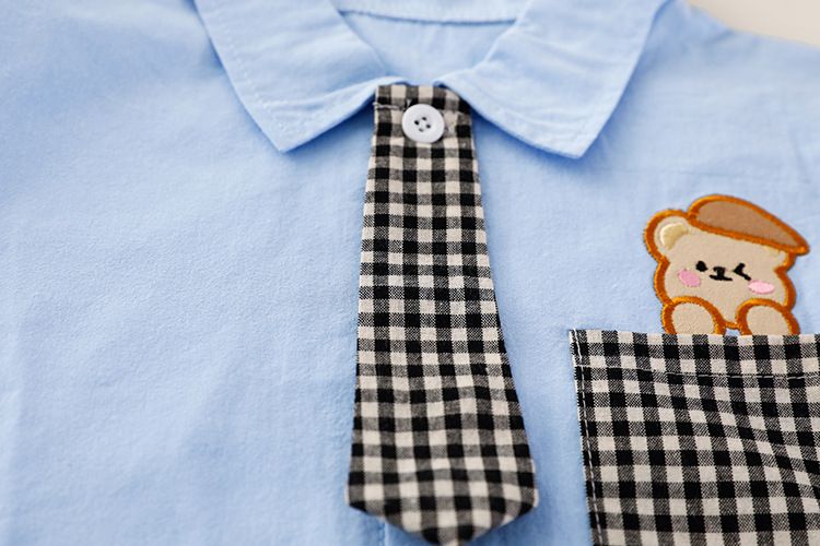 3 Set due pezzi a maniche corte a quadri con cartoni animati per bambini Estate 4 Abbigliamento per ragazzi 1 Tendenza alla moda per bambini da 1 a 2 anni_voghion.com