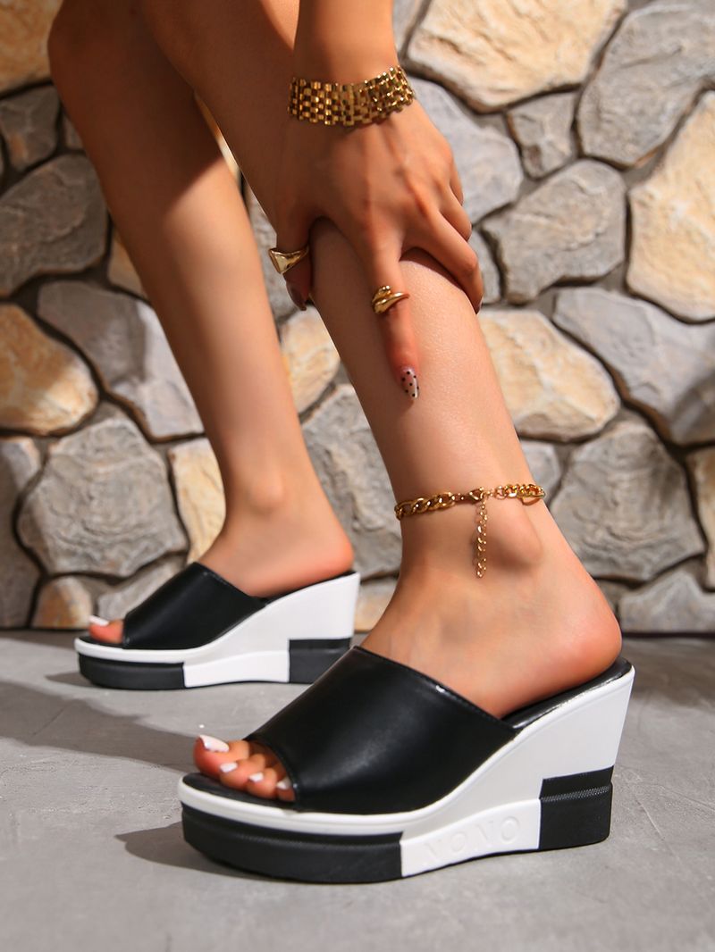 Nouvelles tongs confortables à talons hauts et semelles compensées de couleur unie_voghion.com
