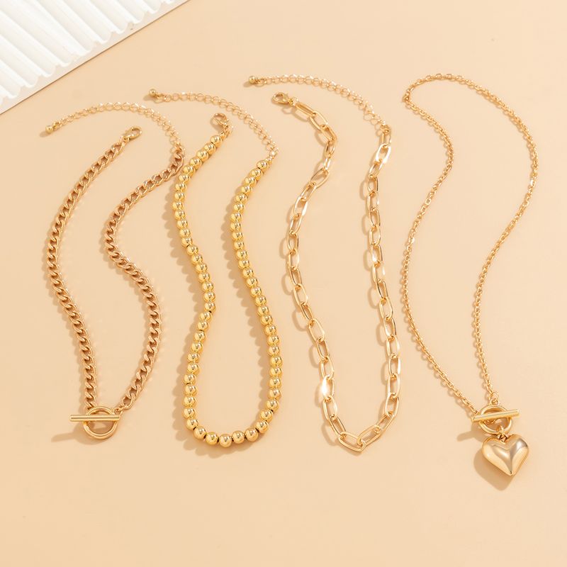 Collana da donna, collana dorata con ciondolo, collana in oro hip hop, semplice set di perline per donna, versatile, geometrica, fibbia OT, collana corta con cuore, gioielli_voghion.com