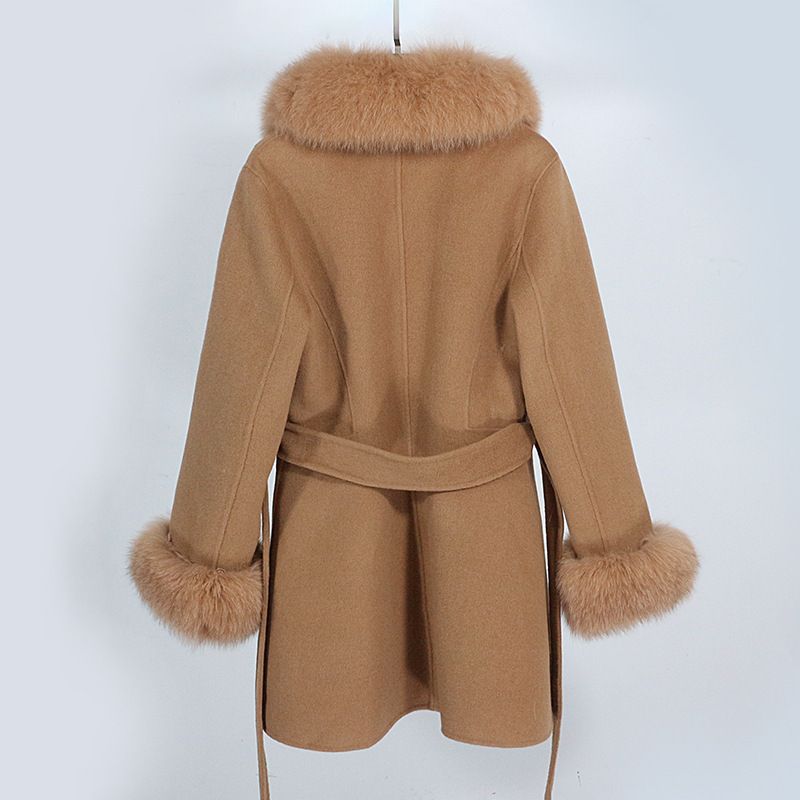 Women's Clothing new autumn and winter mid length thickened slim fit detachable collar wool coat_voghion.com