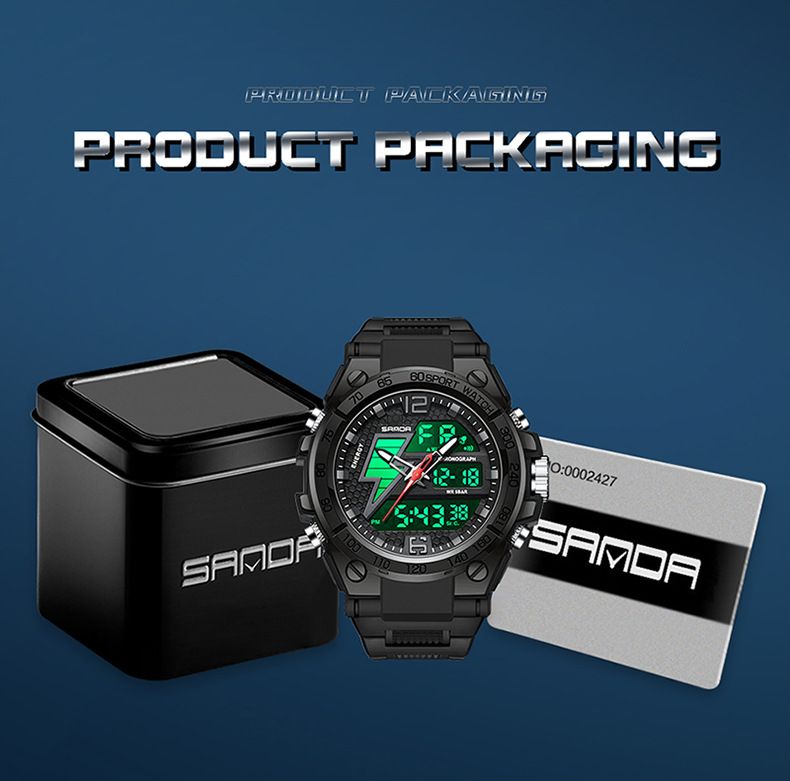 Men's Digital Analog Sports Watch With Luminous Display, 50M Waterproof, Alarm & Stopwatch – Stylish Black Tech Design Alarm Clock Chronograph Watch_voghion.com