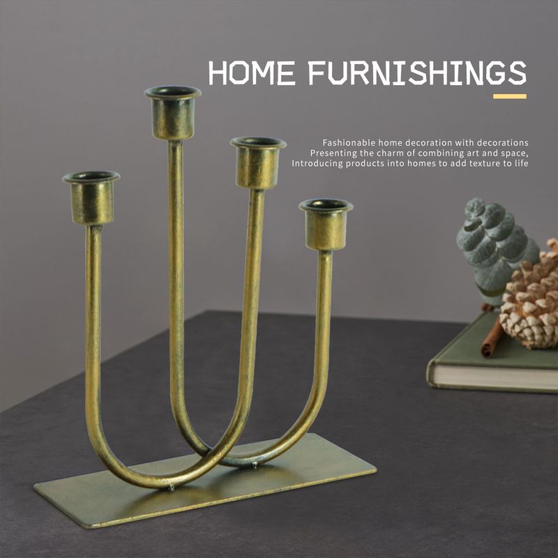 Bougeoir en métal à 4 branches en forme de U, finition cuivre/or vintage, élégant centre de table pour mariage et décoration intérieure._voghion.com