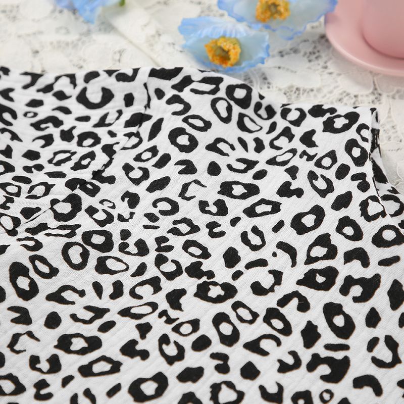 Pure Cotton Autumn New Long Sleeve Shorts Leopard Print Two-Piece Set Wearable Pajamas Homewear Women's Fashion_voghion.com