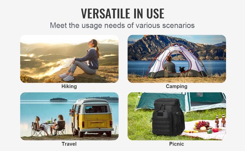 Cooler Bag, 25L Insulated Lunch Bag With Molle Design And Multi-Pocket, 600D Cooler Lunch Box With Removable Storage Bags, Soft Cooler For Office, Picnic, Hiking, Beach Or Beverage, Black_voghion.com