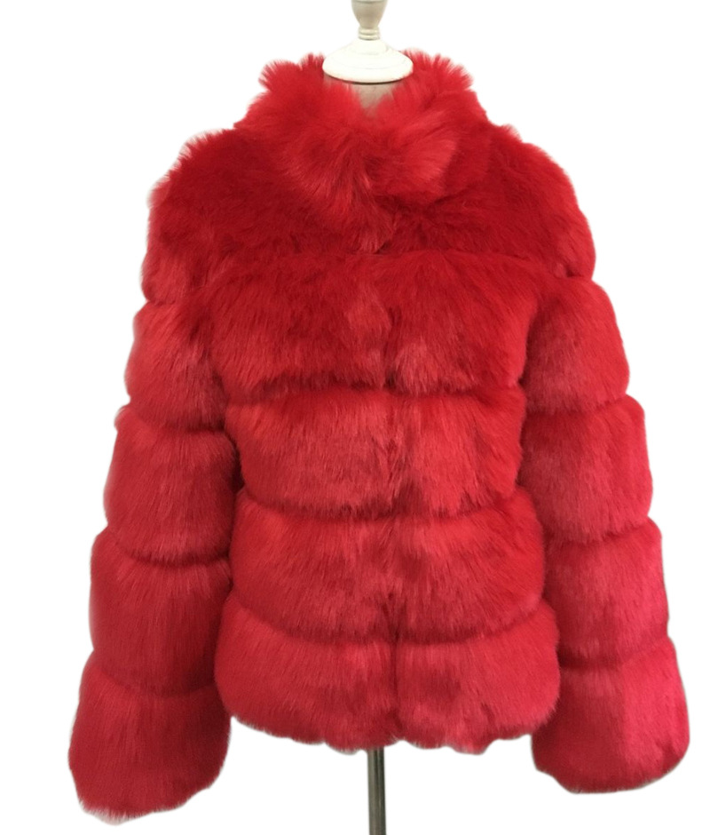 Frauen Herbst und Winter neue Nachahmung Fuchspelz Schlankheits-Stehkragen Spleißen Kunstpelzjacke für Frauen_voghion.com