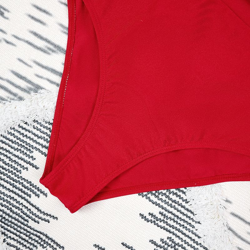 Maillot de bain une pièce asymétrique torsadé grande taille pour femme, soutien-gorge en acier, boucle creuse en métal froncée, couleur unie_voghion.com