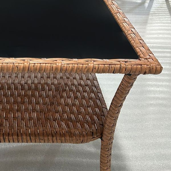 Outsunny Rattan Side Table, Outdoor End Table With Storage Shelf, Aluminum Frame Square, Coffee Table With Tempered Glass Top, Sand_voghion.com