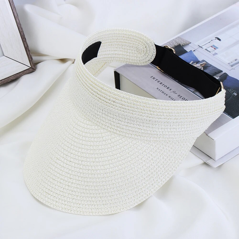 Pălărie de soare cu vizieră UV pentru femei, vară, moda, plajă, cool, gol, cu paie, pliabilă, pentru exterior, cu bor larg_voghion.com