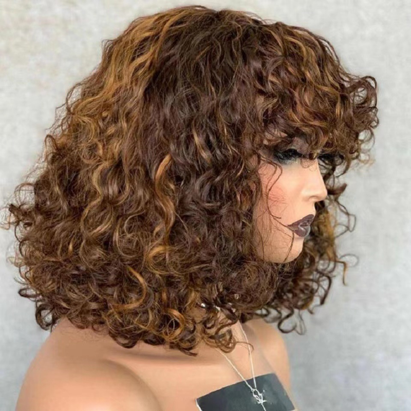 Synthetische Perücke, modische Explosion, kleine, kurze, lockige Haare, mehrfarbige Perücke, Kopfbedeckung für Damen_voghion.com