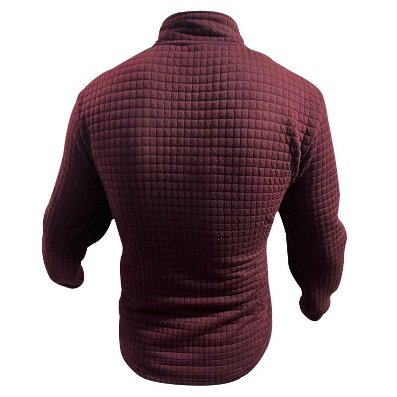 Felpa con cappuccio a quadri piccoli da uomo, primavera e autunno, con collo alto e mezza cerniera, da uomo_voghion.com