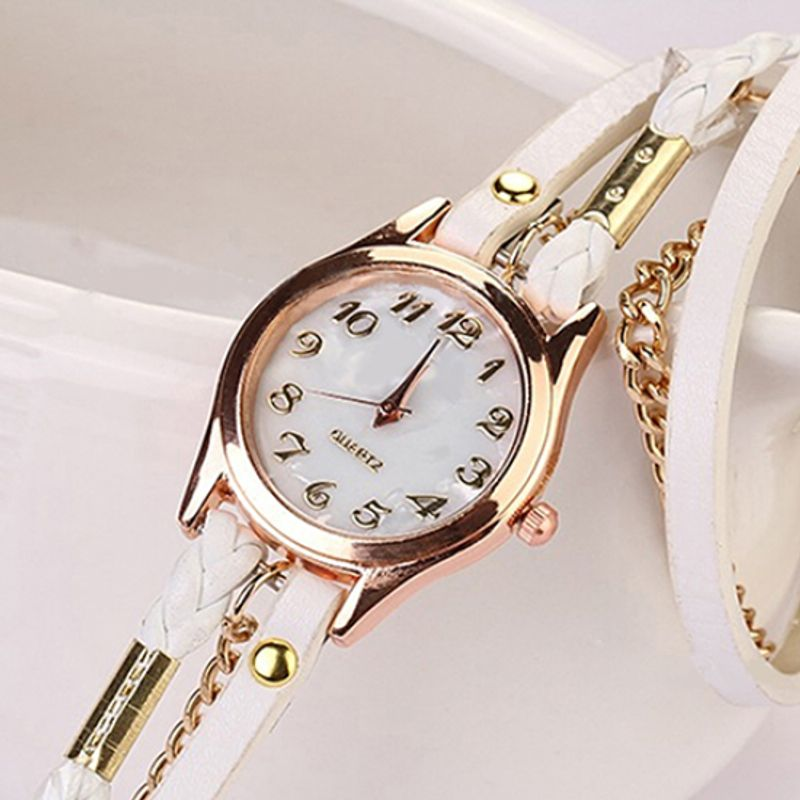 Yamaler Damen-Armbanduhr, lässig, Vintage-Stil, geflochten, mehrschichtig, Kunstlederarmband_voghion.com